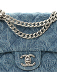 Denim Quilted Camellia Sweetheart Mini Rectangular Flap Blue