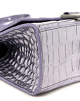 Metallic Calfskin Crocodile Embossed Hourglass Top Handle Bag XS Lilac