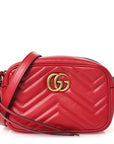 Calfskin Matelasse Mini GG Marmont Chain Shoulder Bag Hibiscus Red