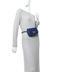 Goatskin Quilted CHNL 19 Waist Bag Dark Blue