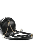 Grained Calfskin Web Mini Ophidia Round Shoulder Bag Black