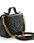 Calfskin Matelasse Mini GG Marmont Top Handle Shoulder Bag Black