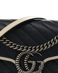 Vintage Effect Calfskin Matelasse Diagonal Small Torchon GG Marmont Shoulder Bag Blue Agata Mystic White