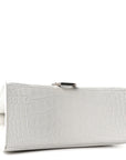 Shiny Calfskin Crocodile Embossed Small Hourglass Top Handle Bag White