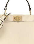 Vitello Seta Suede FF Mini Peekaboo Iconic Satchel Uovo Sigaro Marrone