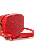 Calfskin Matelasse Small GG Marmont Chain Shoulder Bag Hibiscus Red