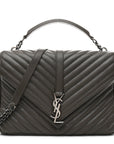 Sheepskin Matelasse Chevron Monogram Large College Satchel Dark Anthracite