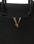 Grainy Calfskin Large Virtus Top Handle Tote Black