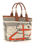 H Plume Canvas Swift Printed Quadrige au Fil Steeple 25 Bag Gris Beige Ecru Beige Gold