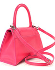Shiny Box Calfskin Small Hourglass Top Handle Bag Acid Fuchsia