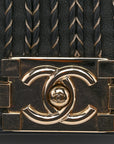Calfskin Braided Medium Boy Flap Black