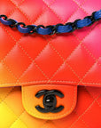 Calfskin Quilted Medium Rainbow Double Flap Multicolor