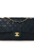 Lambskin Quilted Medium Double Flap Navy