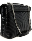 Calfskin Y Quilted Monogram Medium Loulou Chain Satchel Black