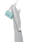 Caviar Quilted Medium Double Flap Light Blue