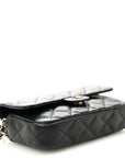 Caviar Quilted Flap Phone Holder With Chain Black
