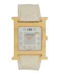 Stainless Steel Alligator Diamond Mother of Pearl 26mm Heure H Hour Quartz Watch Blanc