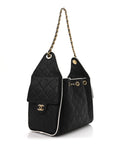Braided Raffia Calfskin Small CHNL 25 Handbag Black White