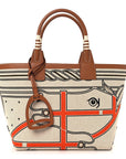 H Plume Canvas Swift Printed Quadrige au Fil Steeple 25 Bag Gris Beige Ecru Beige Gold
