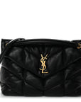 Lambskin Quilted Medium Loulou Puffer Monogram Chain Satchel Black