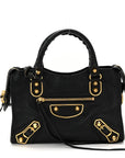 Chevre Gold Metallic Edge Hardware Mini City Black