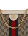 GG Supreme Monogram Textured Calfskin Web Small Ophidia Chain Shoulder Bag Beige Ebony Mystic White