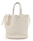 Calfskin Intrecciato Small Castello Bucket Bag White