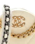 Lambskin Quilted CHNL 19 Round Clutch With Chain White