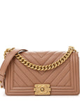 Caviar Chevron Quilted Medium Boy Flap Brown
