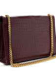 Calfskin Crocodile Embossed Medium Classic Monogram Kate Tassel Satchel Dark Red