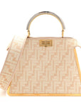 Chenille Suede Metal FF Small Peekaboo I SEE U Satchel Beige White