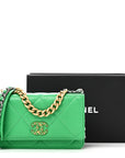 Shiny Goatskin Quilted CHNL 19 Wallet On Chain WOC Green