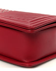 Calfskin Chevron Quilted Large Chain Boy Flap Red