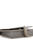 Calfskin Crocodile Embossed Kate Monogram Tassel Chain Wallet Fog