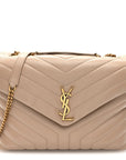 Calfskin Y Quilted Monogram Medium Loulou Chain Satchel Dark Beige