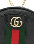 Grained Calfskin Web Mini Ophidia Round Shoulder Bag Black