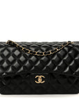 Lambskin Quilted Jumbo Double Flap Black