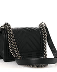 Lambskin Chevron Quilted Small Boy Flap Black
