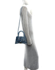 Denim Patchwork Small Hourglass Top Handle Bag Washed Blue