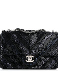 Sequins Chevron Mini Rectangular Flap Black Blue