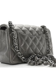 Metallic Lambskin Quilted Mini Rectangular Flap Dark Grey