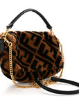 Shearling Vitello Dolce Macro FF 1974 Mini Baguette Tobacco Black
