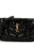 Lambskin Quilted Small Loulou Puffer Monogram Chain Satchel Black