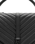 Sheepskin Matelasse Chevron Monogram Monochrome Large College Satchel Black