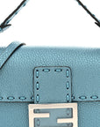 Metallic Cuoio Roma Sellerissima Nappa Sintetica Tape Stitch Mini Baguette Placca Argento