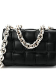 Lambskin Maxi Intreccio Padded Chain Cassette Crossbody Bag Black