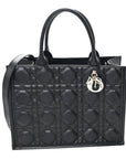 Calfskin Macro Cannage Medium Book Tote Black