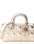 Metallic Lambskin Cannage Small Lady D-Joy Champagne