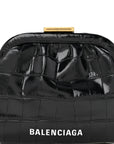 Shiny Supple Calfskin Logo Crocodile Embossed Cloud Coin Purse Black White