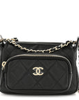 Shiny Crumpled Lambskin Quilted Mini Clutch With Chain Black